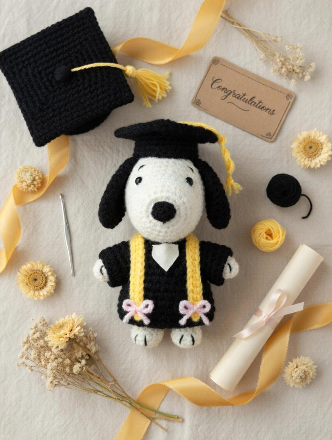 Snoopy Graduation Crochet Doll, Amigurumi Dog Plush, Class of 2026 Keepsake Toy