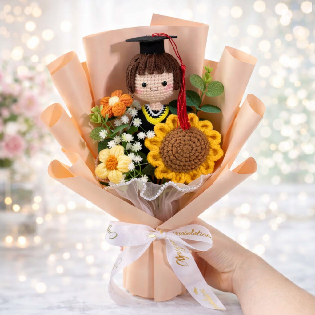 Handmade Crochet Graduation Bouquet with Amigurumi Doll – Unique Graduation Gift