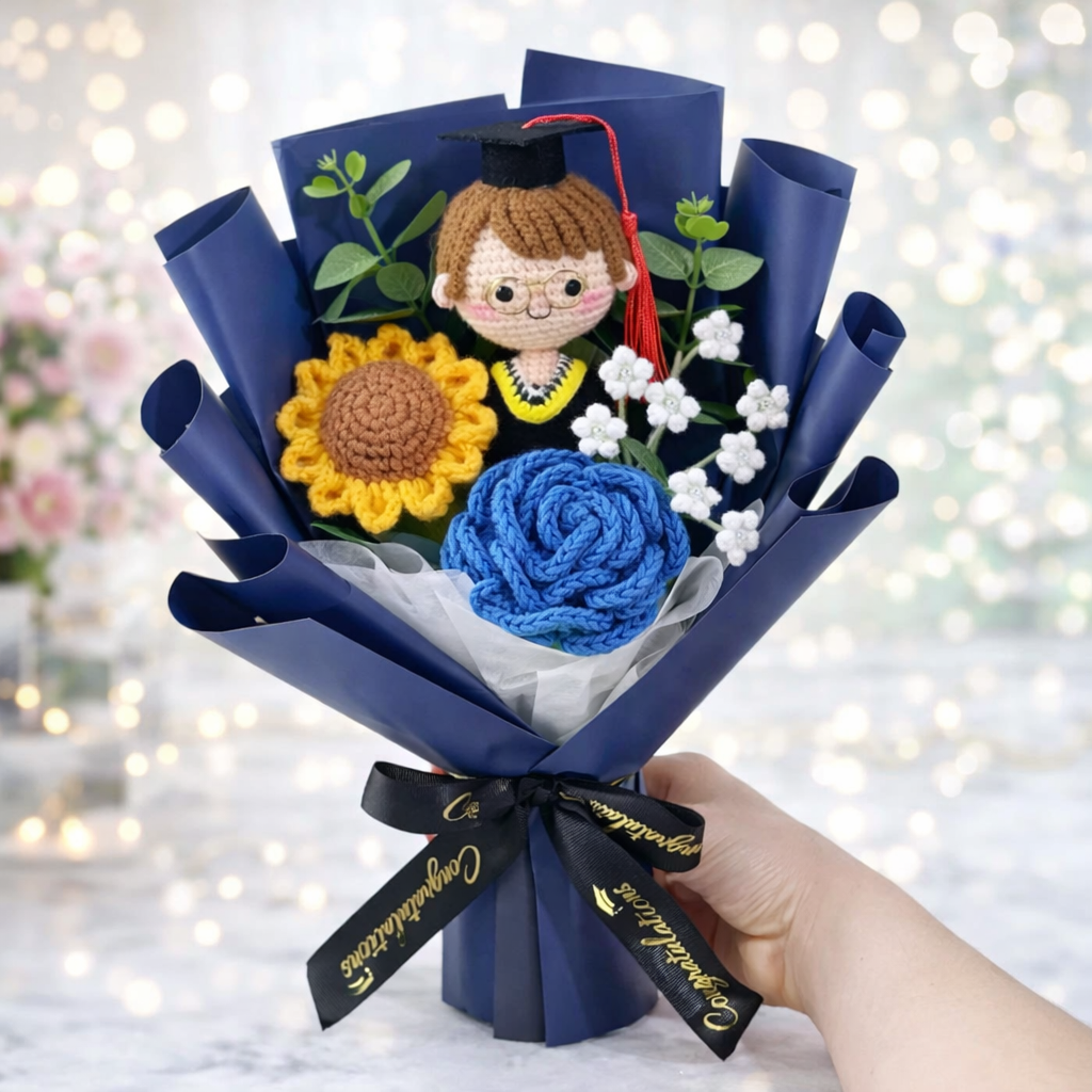 Handmade Crochet Graduation Bouquet with Amigurumi Doll – Unique Graduation Gift