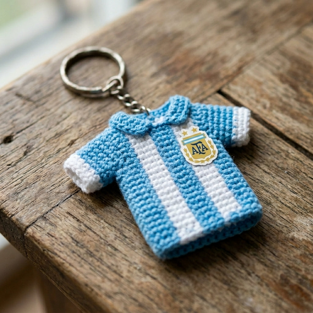 Handmade Crochet Soccer Jersey Keychain – Mini Football Shirt Keyring – Unique Gift for Soccer Fans