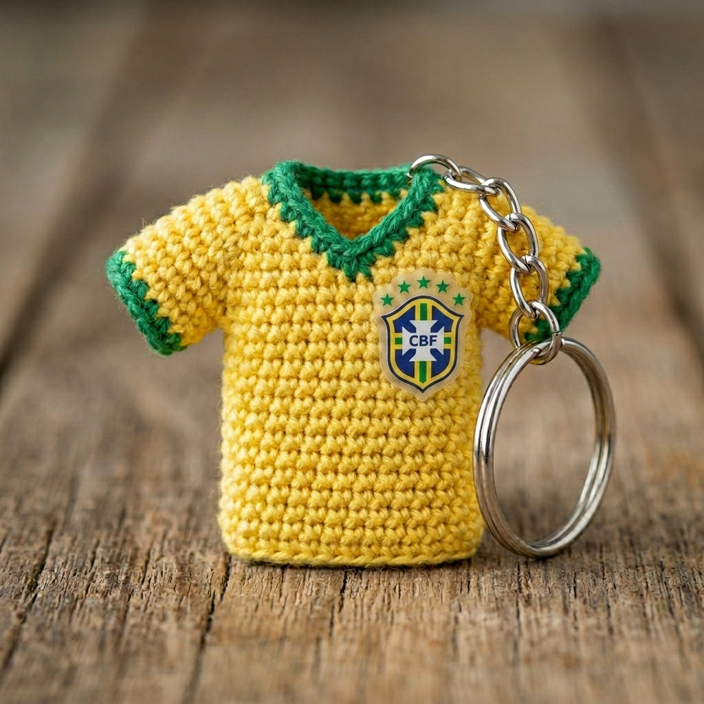 Handmade Crochet Soccer Jersey Keychain – Mini Football Shirt Keyring – Unique Gift for Soccer Fans