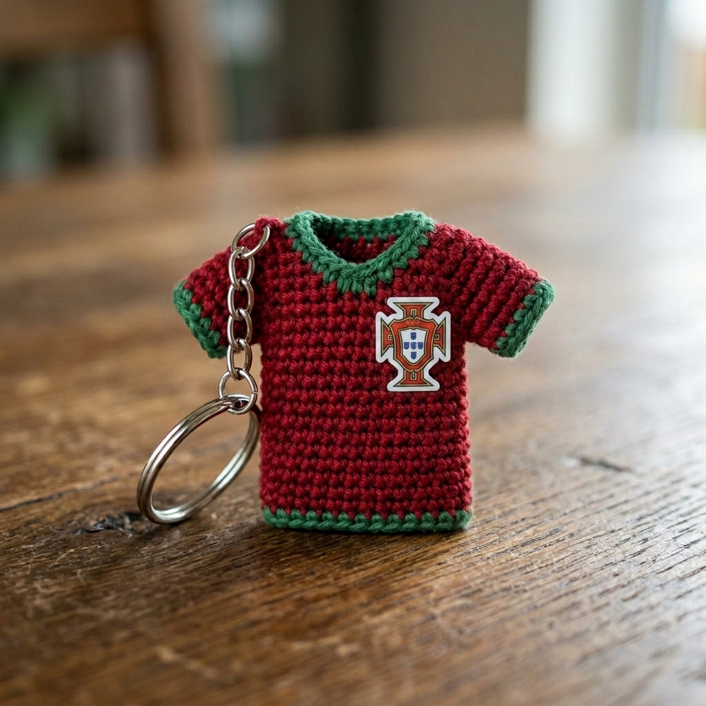 Handmade Crochet Soccer Jersey Keychain – Mini Football Shirt Keyring – Unique Gift for Soccer Fans