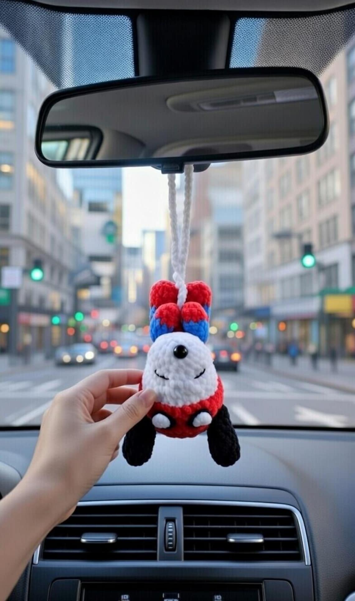 Crochet Snoopy Spiderman Car Charm, Handmade Superhero Dog Plush