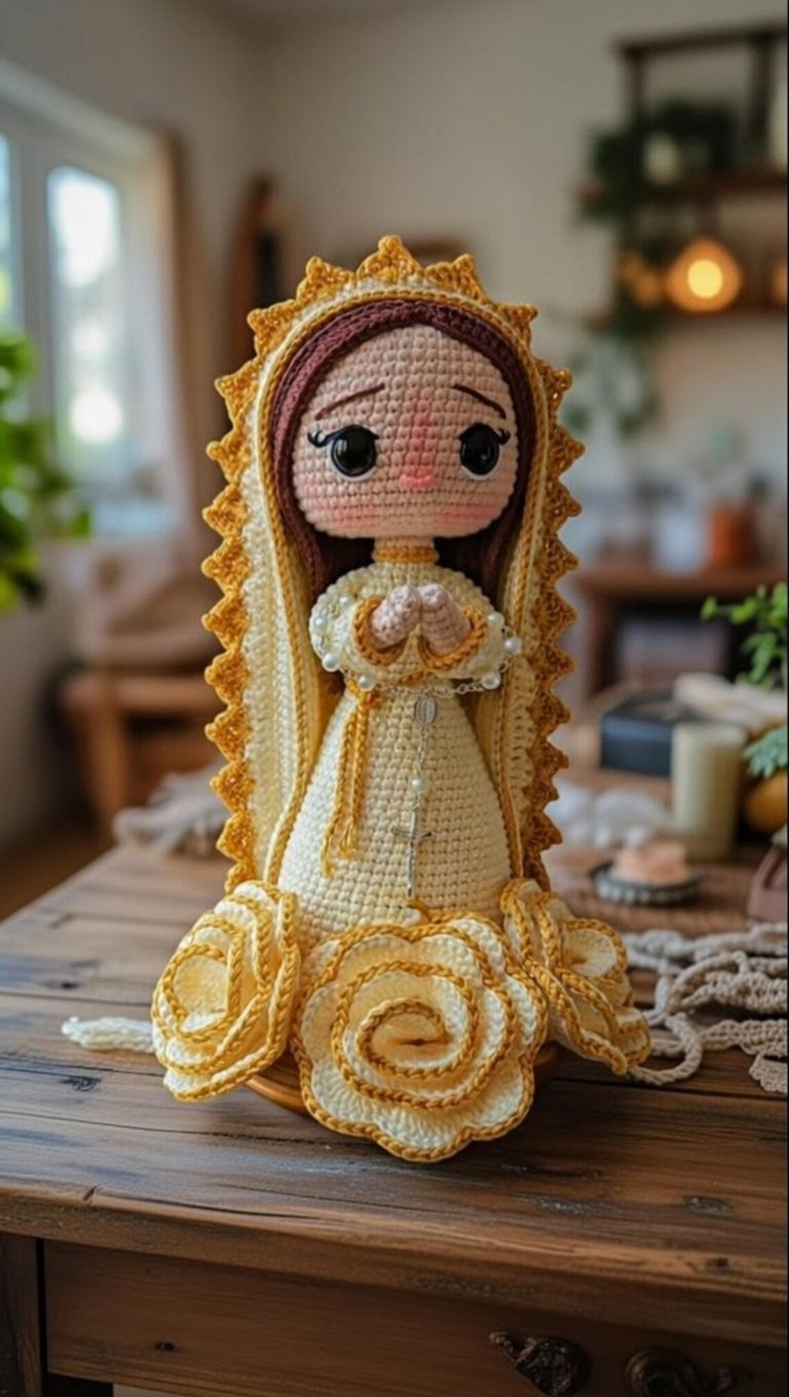 Handmade Crochet Virgin Mary Doll, Catholic Home Decor