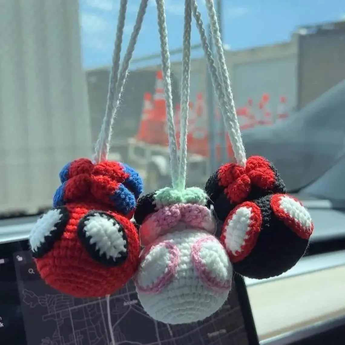 Crochet Spider-Man Car Hanging, Handmade Superhero Rearview Mirror Charm