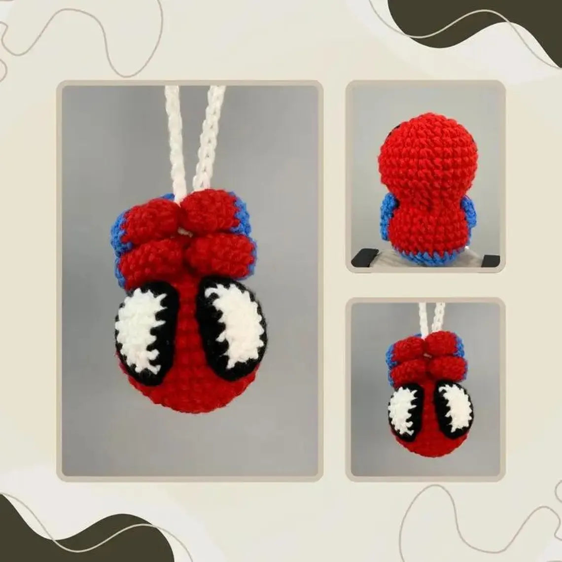 Crochet Spider-Man Car Hanging, Handmade Superhero Rearview Mirror Charm