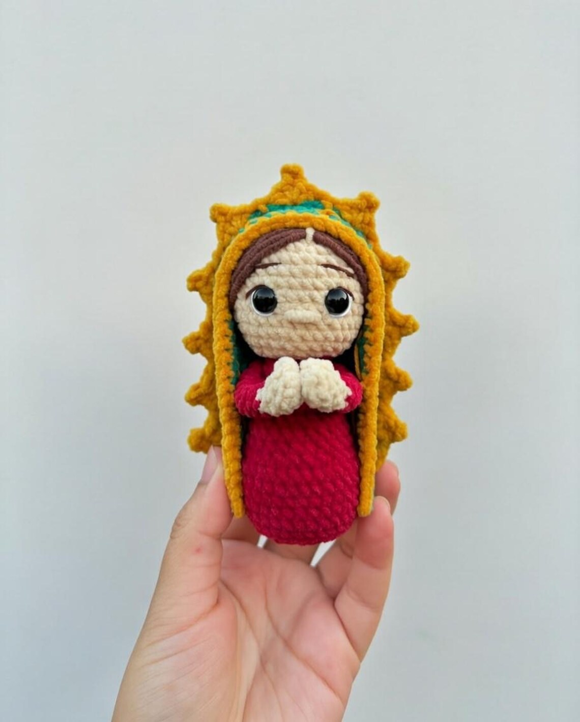 Handmade Crochet Virgin Mary Keychain, Amigurumi Religious Charm