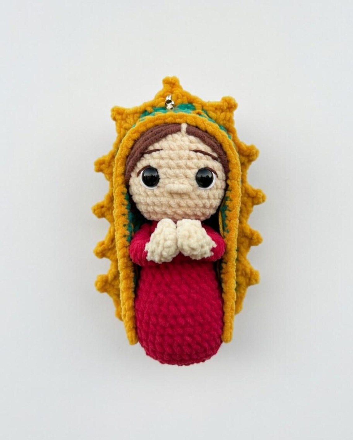Handmade Crochet Virgin Mary Keychain, Amigurumi Religious Charm