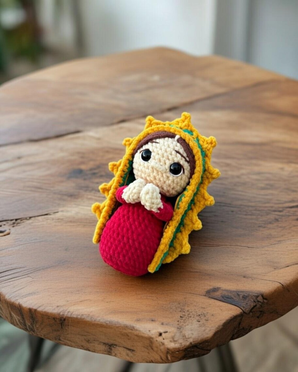 Handmade Crochet Virgin Mary Keychain, Amigurumi Religious Charm