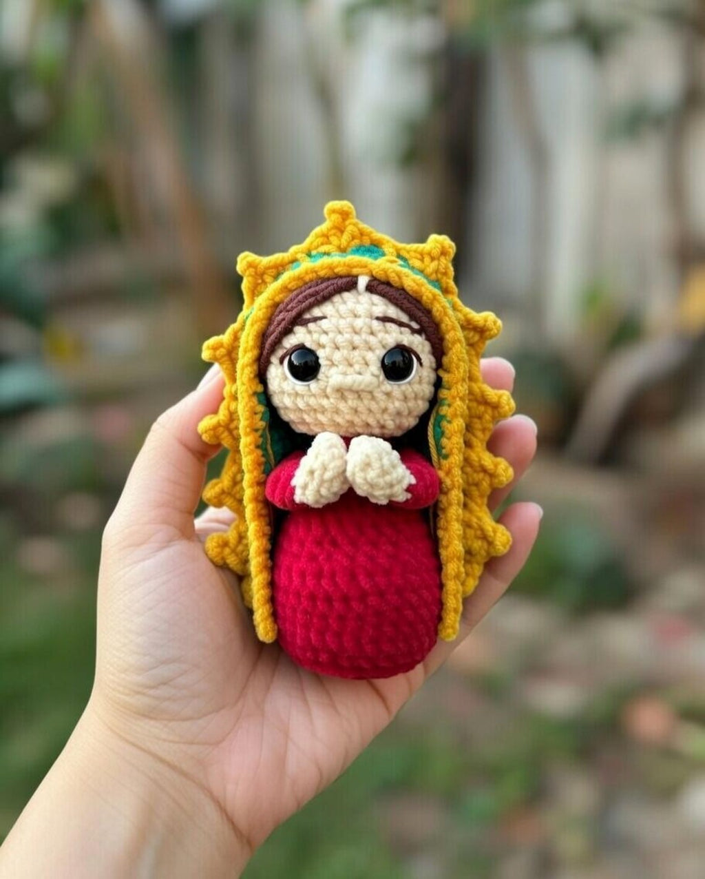 Handmade Crochet Virgin Mary Keychain, Amigurumi Religious Charm