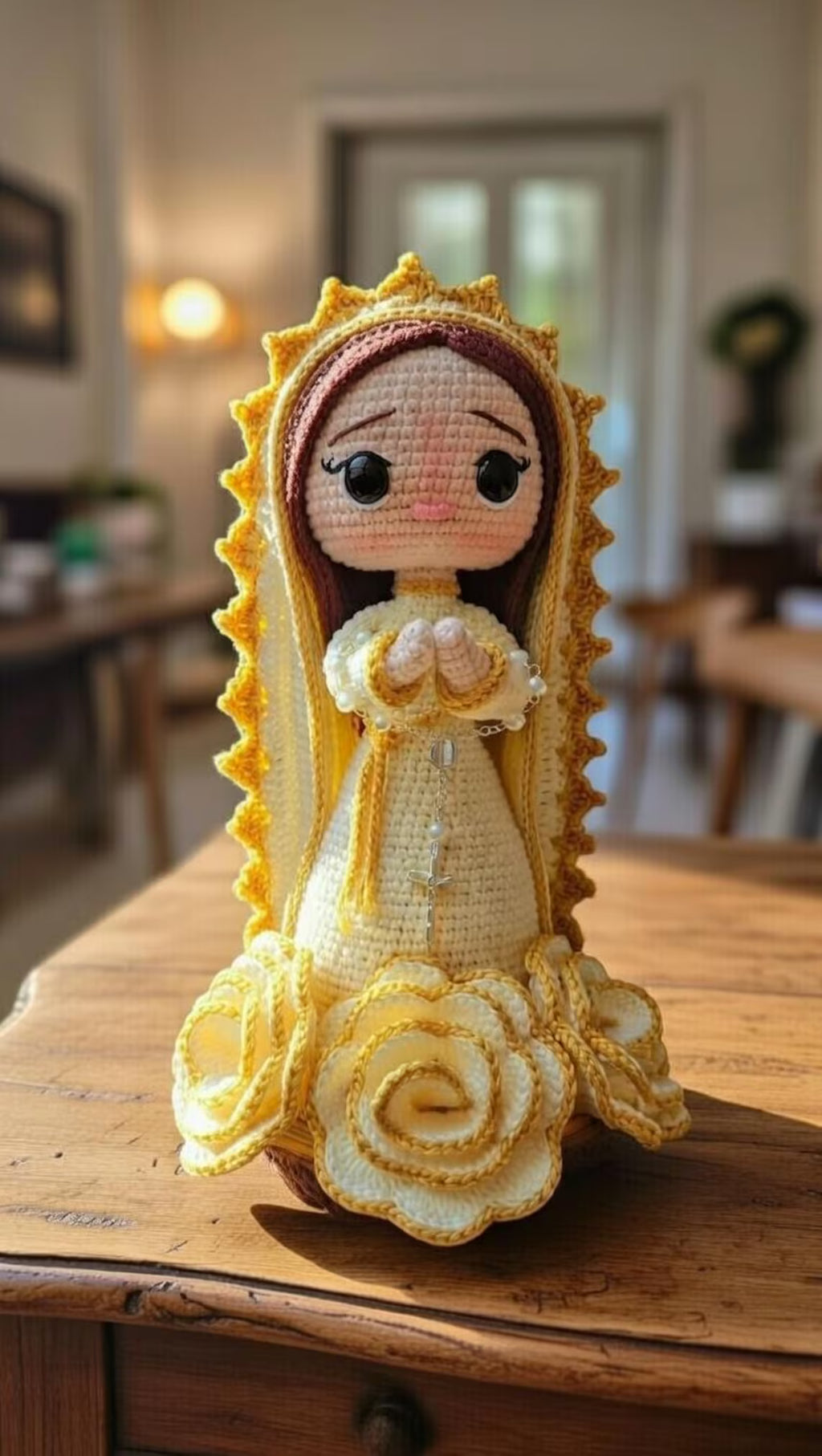 Handmade Crochet Virgin Mary Doll, Catholic Home Decor