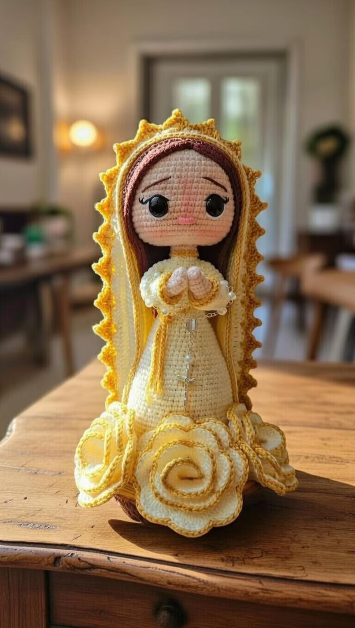 Handmade Crochet Virgin Mary Doll, Catholic Home Decor