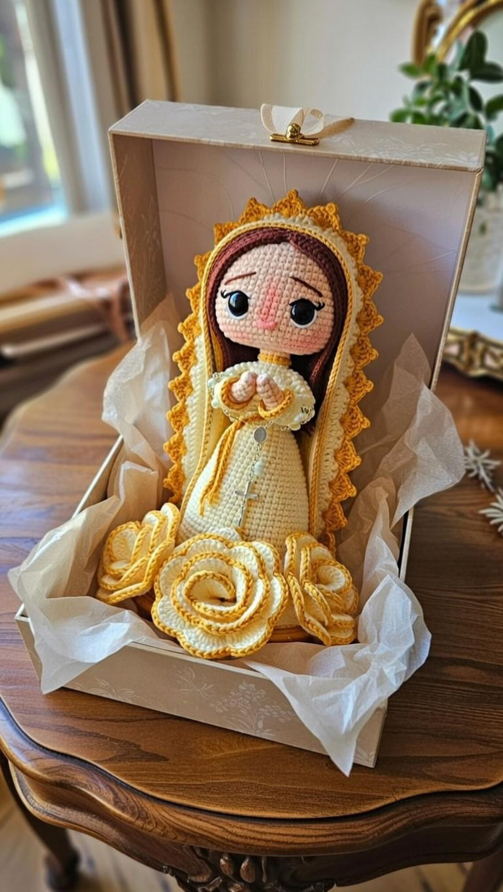 Handmade Crochet Virgin Mary Doll, Catholic Home Decor