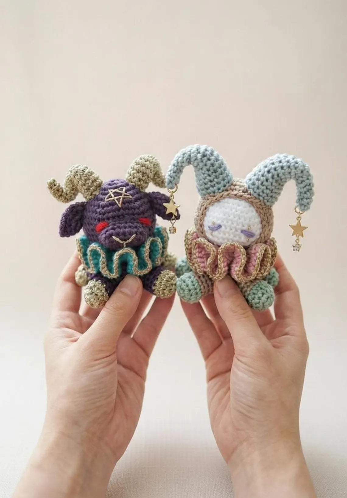 Crochet Jester Keychain, Amigurumi Clown Doll Charm, Whimsical Harlequin Bag Accessory