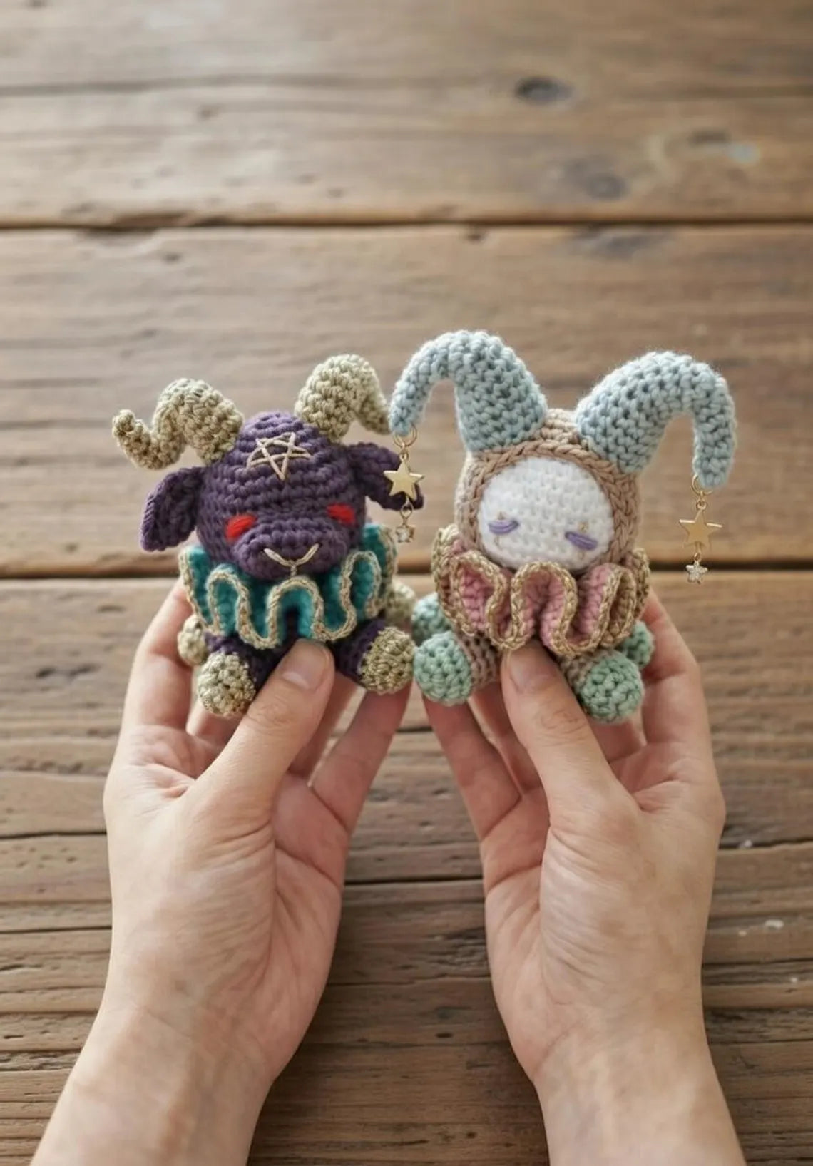Crochet Jester Keychain, Amigurumi Clown Doll Charm, Whimsical Harlequin Bag Accessory
