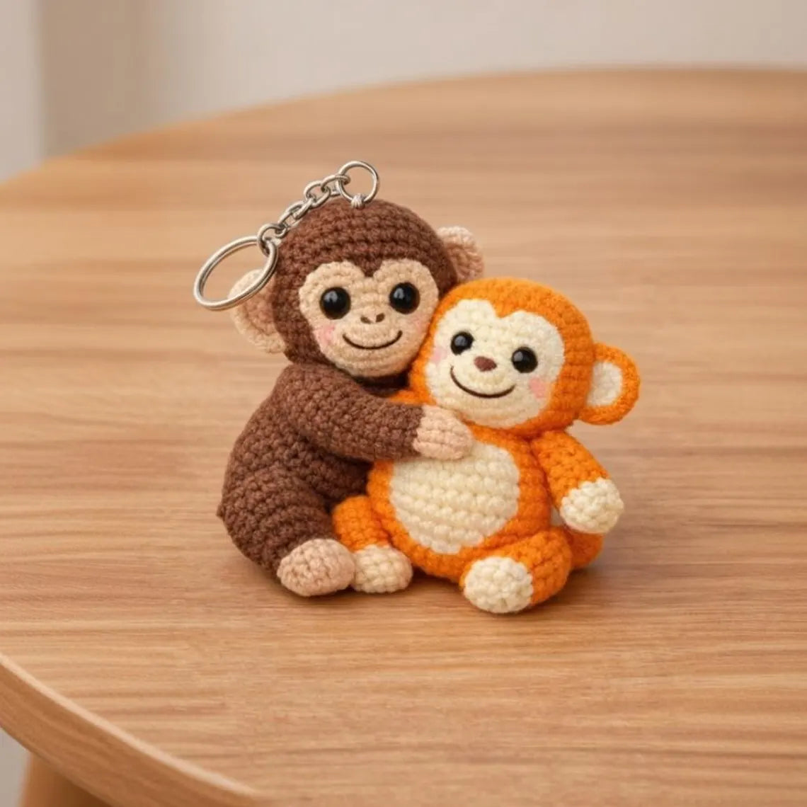 Crochet Monkey Keychain, Amigurumi Hugging Plush, Cotton Yarn Bag Charm