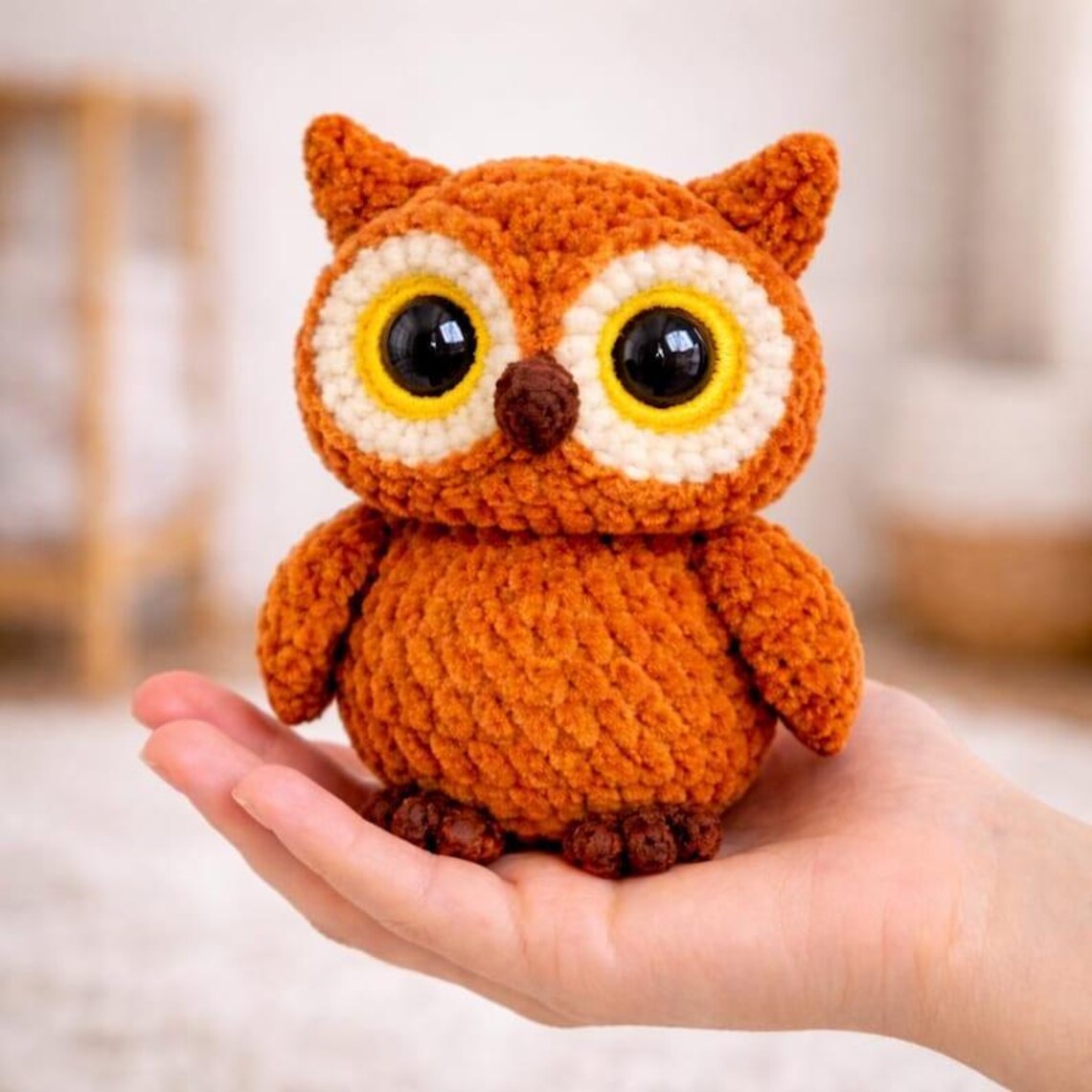 Handmade Crochet Owl Amigurumi Toy, Woodland Nursery Decor, Soft Cotton Yarn Plush