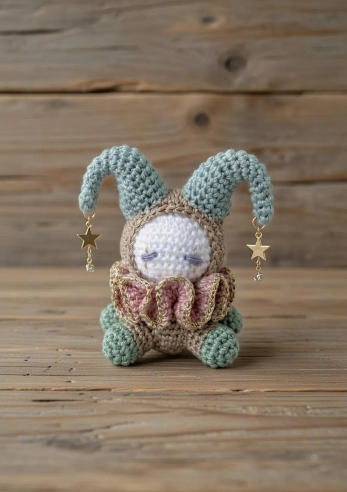 Crochet Jester Keychain, Amigurumi Clown Doll Charm, Whimsical Harlequin Bag Accessory