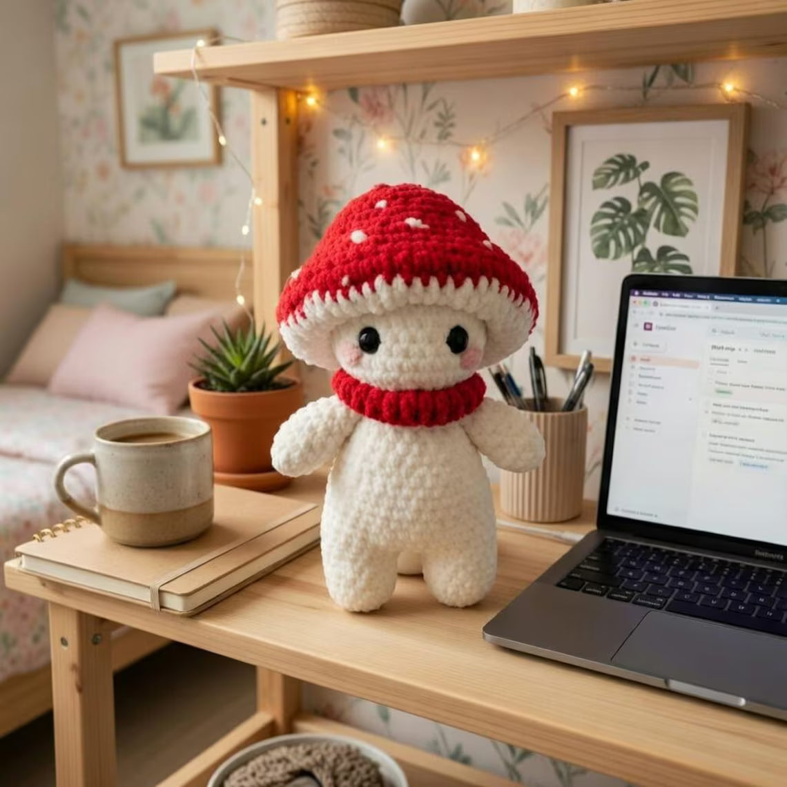 Handmade Crochet Mushroom Plush, Amigurumi Toadstool, Cottagecore Decor Toy