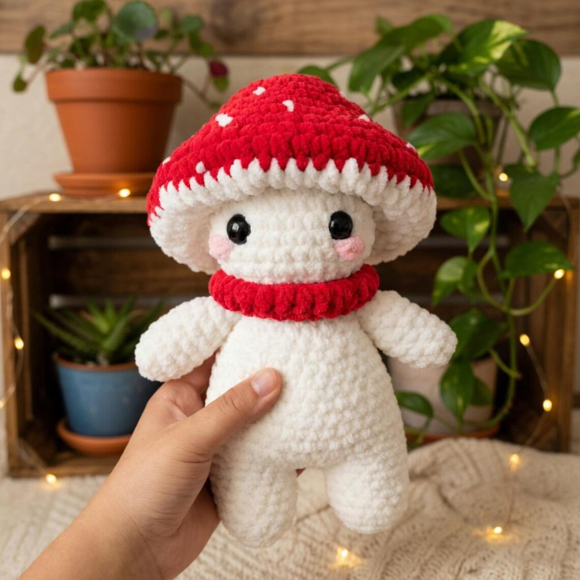 Handmade Crochet Mushroom Plush, Amigurumi Toadstool, Cottagecore Decor Toy