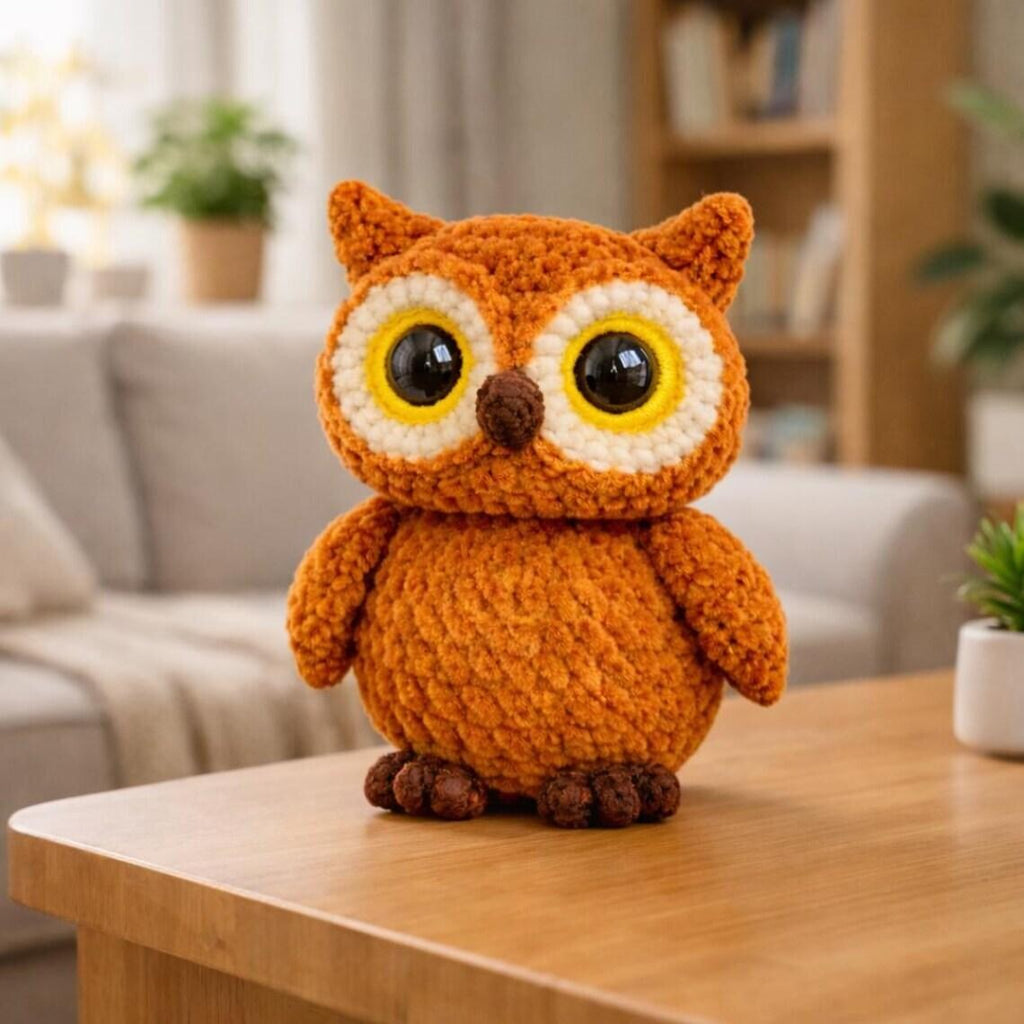 Handmade Crochet Owl Amigurumi Toy, Woodland Nursery Decor, Soft Cotton Yarn Plush