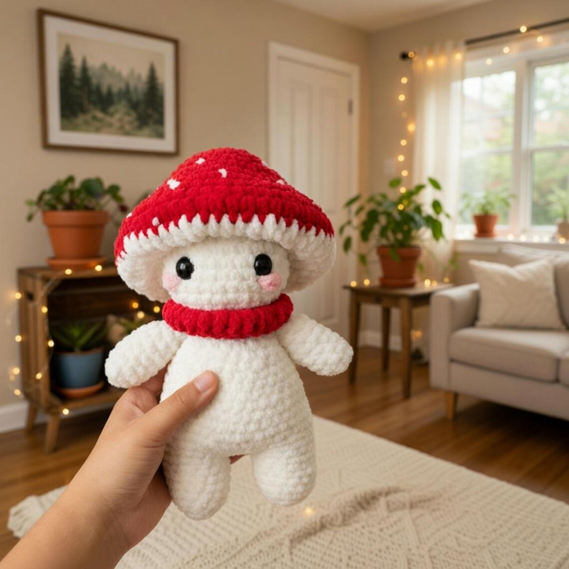 Handmade Crochet Mushroom Plush, Amigurumi Toadstool, Cottagecore Decor Toy