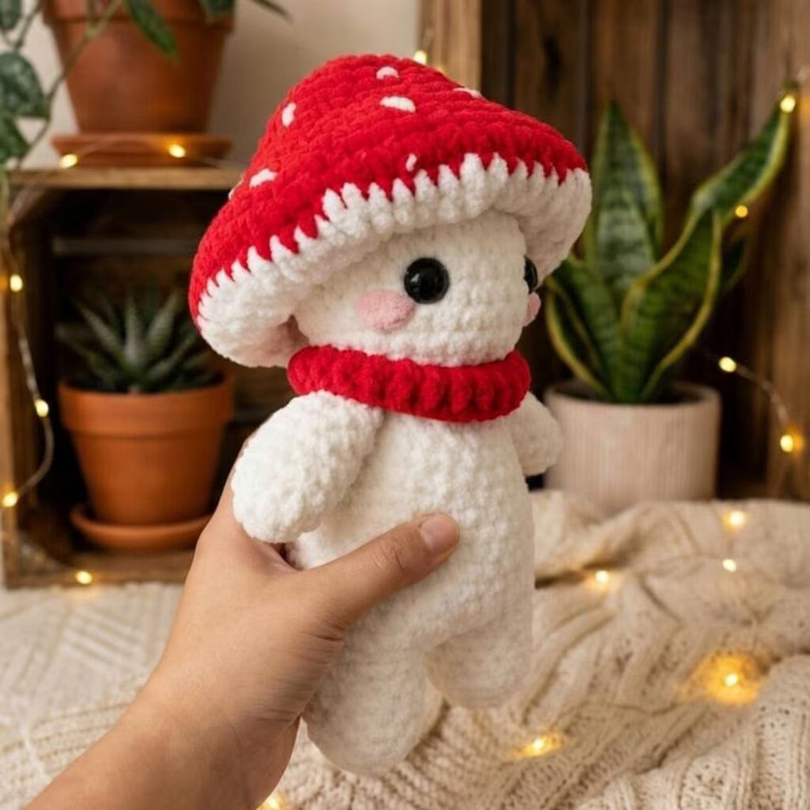 Handmade Crochet Mushroom Plush, Amigurumi Toadstool, Cottagecore Decor Toy