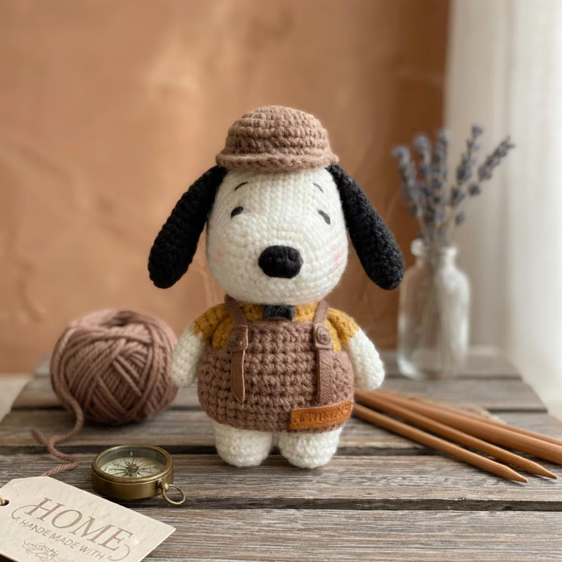 Snoopy Crochet Doll, Amigurumi Dog Plush Toy, Cartoon Kawaii Figure, Gift for Dog Lovers