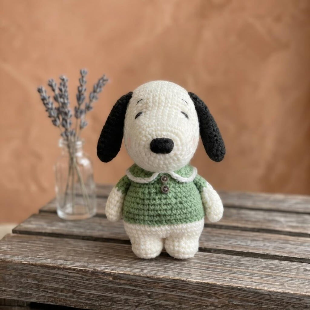 Snoopy Crochet Doll, Amigurumi Dog Plush Toy, Cartoon Kawaii Figure, Gift for Dog Lovers