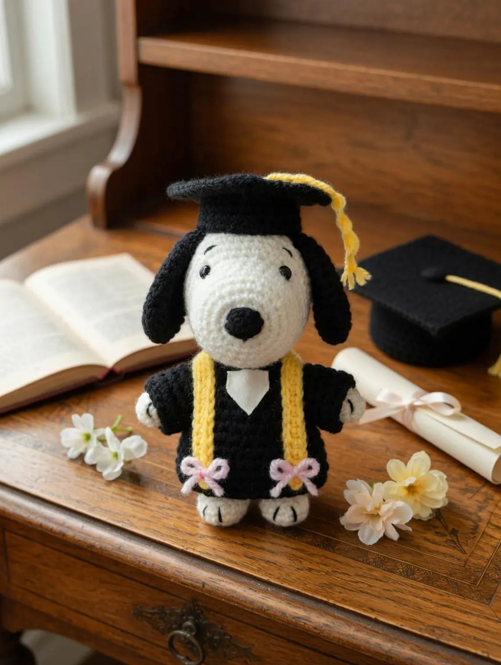 Snoopy Graduation Crochet Doll, Amigurumi Dog Plush, Class of 2026 Keepsake Toy