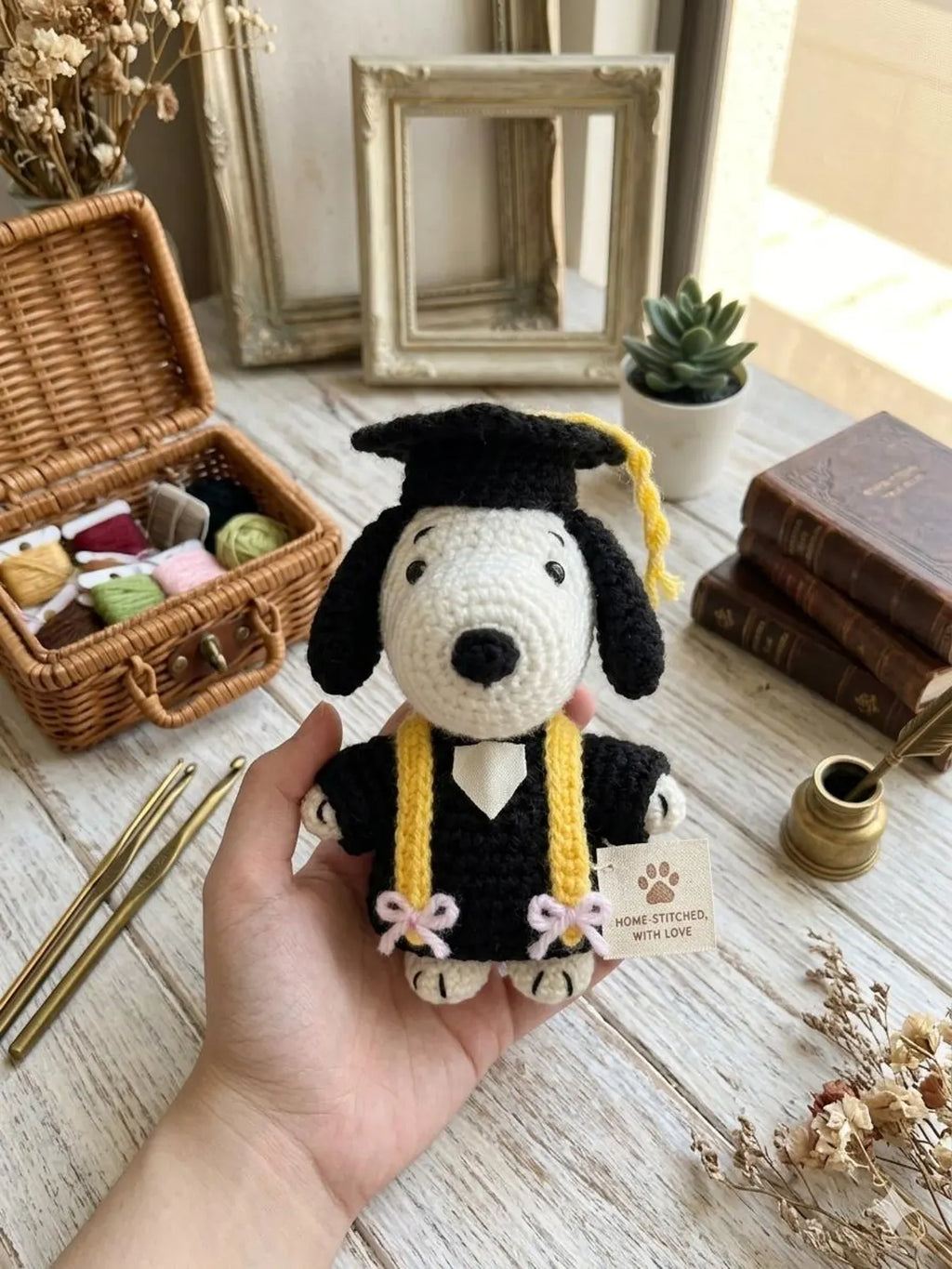 Snoopy Graduation Crochet Doll, Amigurumi Dog Plush, Class of 2026 Keepsake Toy