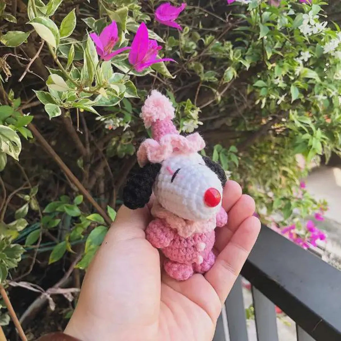 Crochet Clown Snoopy Plush, Handmade Amigurumi Dog Toy, Circus Halloween Decor