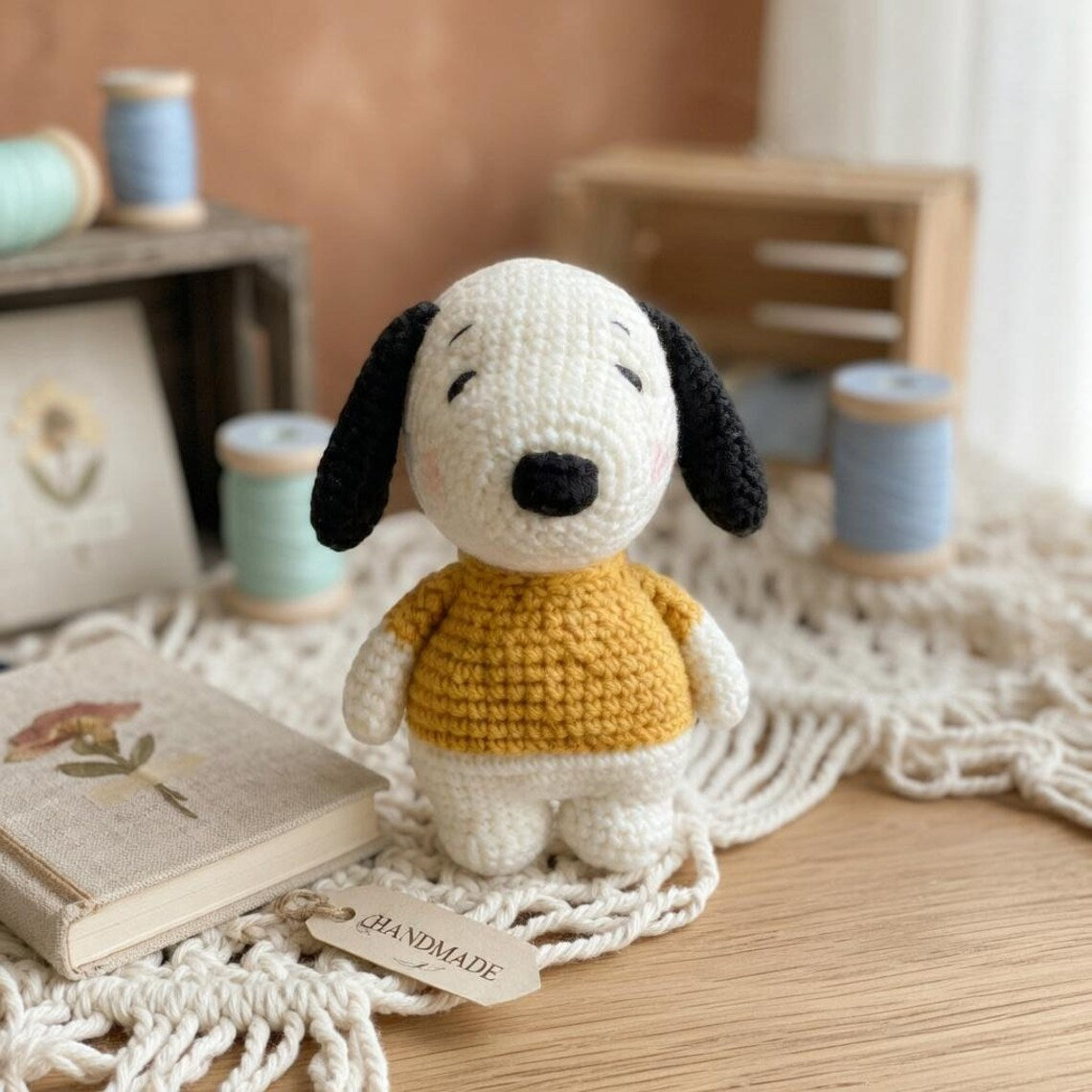 Snoopy Crochet Doll, Amigurumi Dog Plush Toy, Cartoon Kawaii Figure, Gift for Dog Lovers