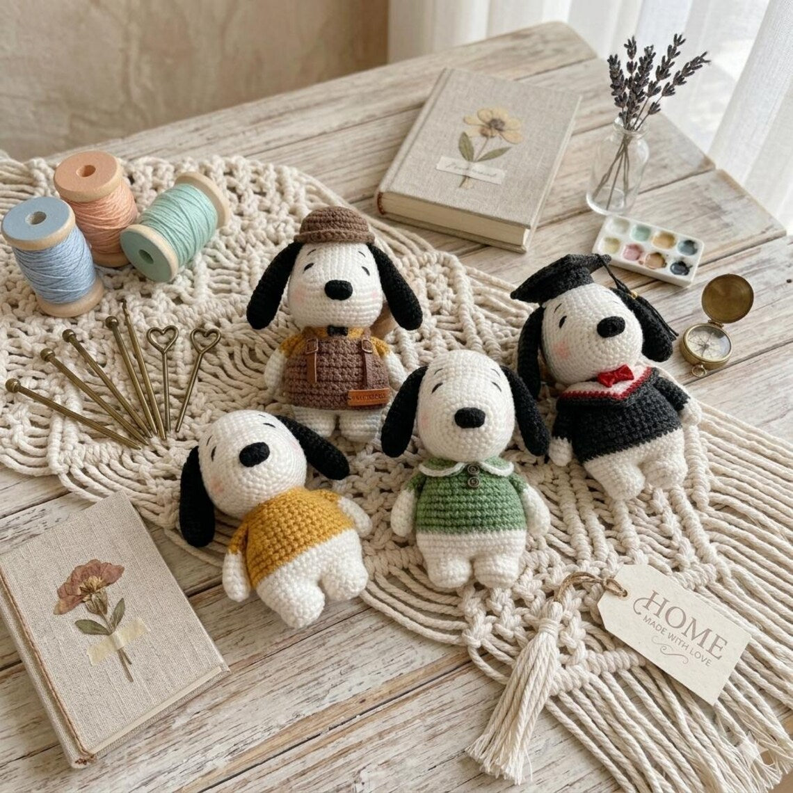Snoopy Crochet Doll, Amigurumi Dog Plush Toy, Cartoon Kawaii Figure, Gift for Dog Lovers