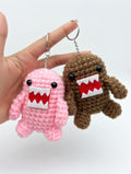 Domo Couple Crochet Keychain, Cute Amigurumi Monster Plush, Handmade Funny Bag Charm, Kawaii Creature Keyring Gift