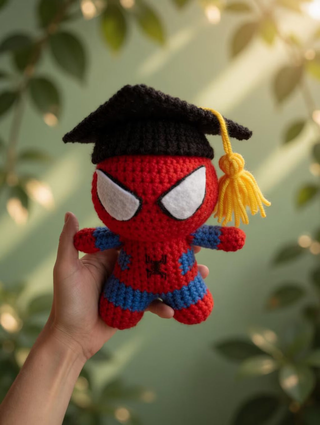 Crochet Spider-Man Graduation Doll, Handmade Superhero Amigurumi Plush, Cute Graduate Gift, Spider Man Inspired Doll