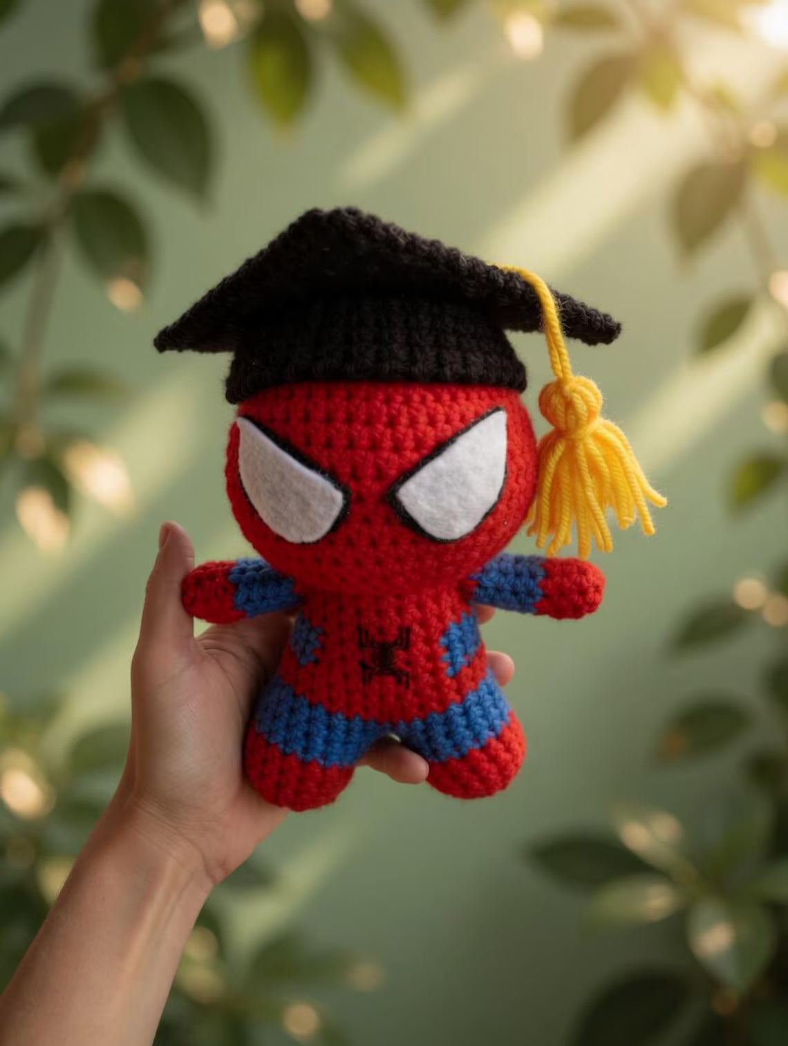 Crochet Spider-Man Graduation Doll, Handmade Superhero Amigurumi Plush, Cute Graduate Gift, Spider Man Inspired Doll