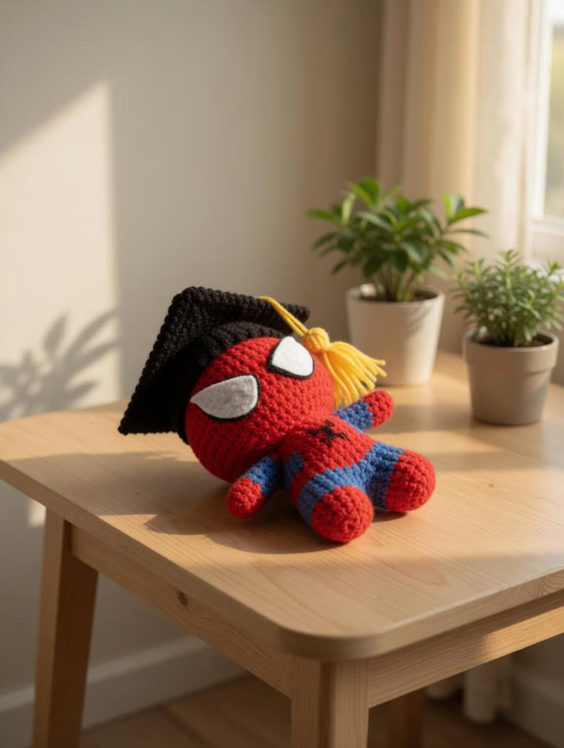 Crochet Spider-Man Graduation Doll, Handmade Superhero Amigurumi Plush, Cute Graduate Gift, Spider Man Inspired Doll