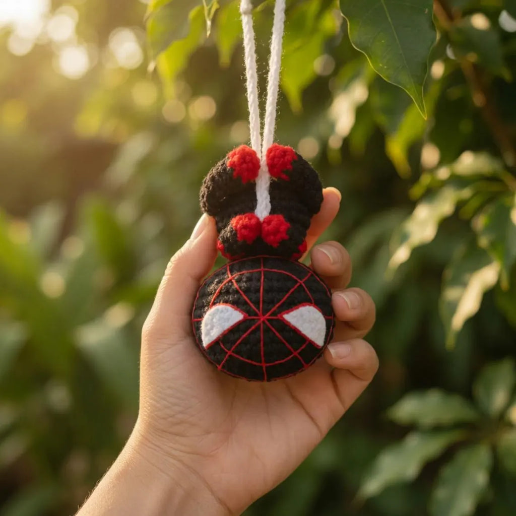 Crochet Spider-Man Car Hanging, Handmade Superhero Rearview Mirror Charm