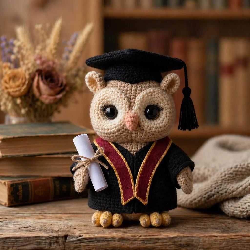 Crochet Owl Graduation Plush, Handmade Amigurumi Owl Doll, Cute Graduation Gift, Student Keepsake, Owl Lover Gift