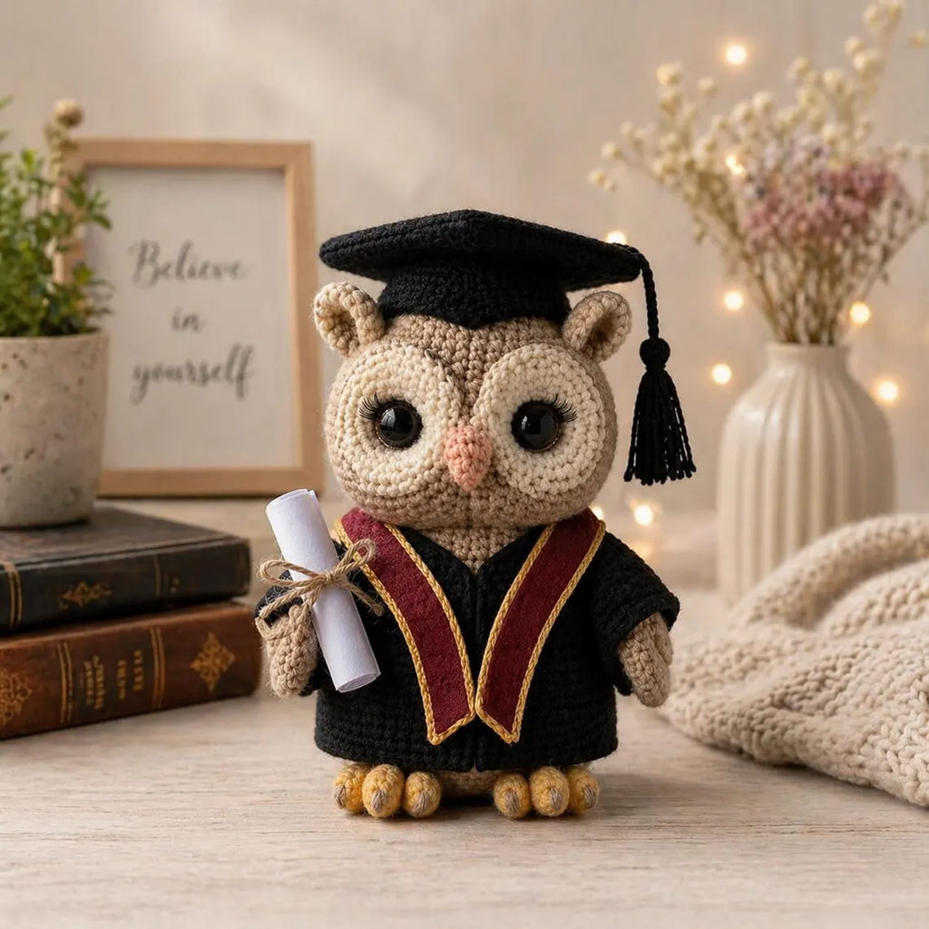 Crochet Owl Graduation Plush, Handmade Amigurumi Owl Doll, Cute Graduation Gift, Student Keepsake, Owl Lover Gift