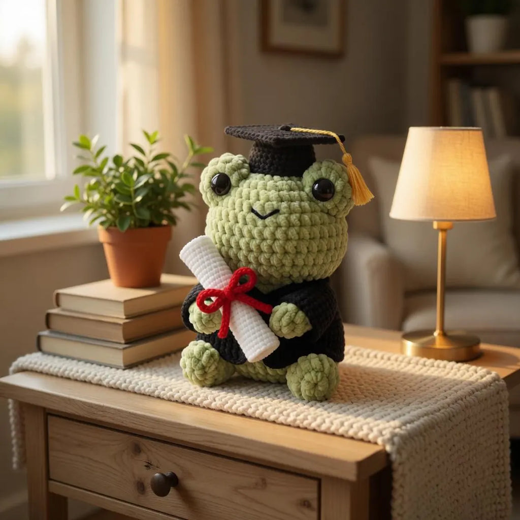 Custom Crochet Graduation Frog, Amigurumi Frog Plush with Cap, Personalized Class of 2026 Gift, Cute Frog Keepsake, Handmade Graduation Gift