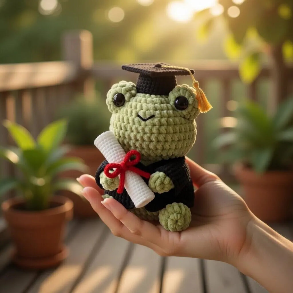 Custom Crochet Graduation Frog, Amigurumi Frog Plush with Cap, Personalized Class of 2026 Gift, Cute Frog Keepsake, Handmade Graduation Gift