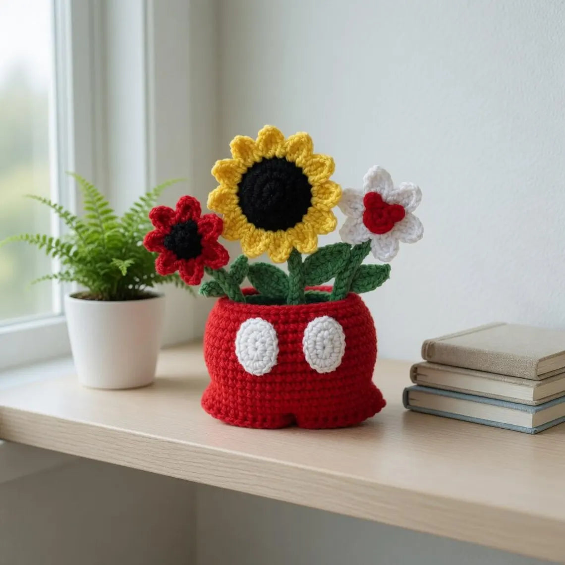 Crochet Mouse Cartoon Flower Pot, Handmade Amigurumi Flower Plant Decor, Cute Mouse Planter, Gift for Mom, Kawaii Home Decor