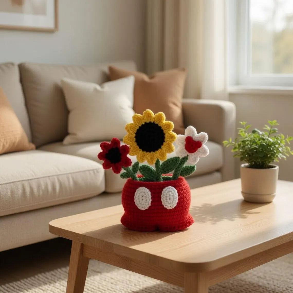 Crochet Mouse Cartoon Flower Pot, Handmade Amigurumi Flower Plant Decor, Cute Mouse Planter, Gift for Mom, Kawaii Home Decor