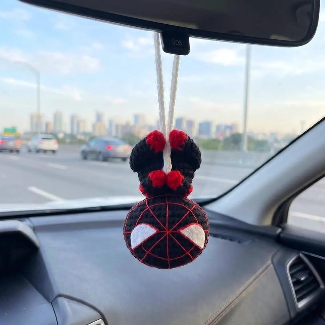Crochet Spider-Man Car Hanging, Handmade Superhero Rearview Mirror Charm