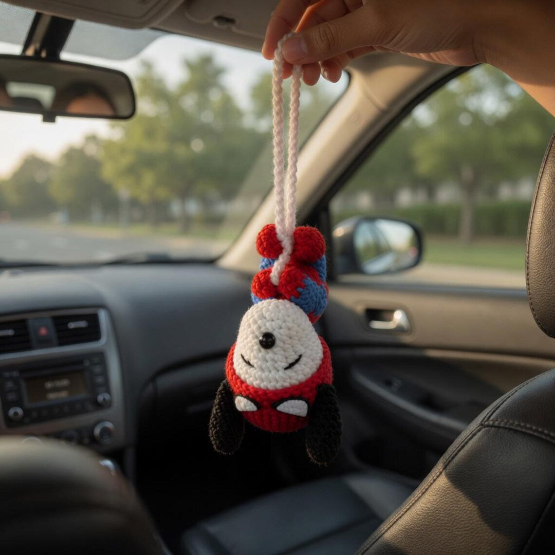 Crochet Snoopy Spiderman Car Charm, Handmade Superhero Dog Plush