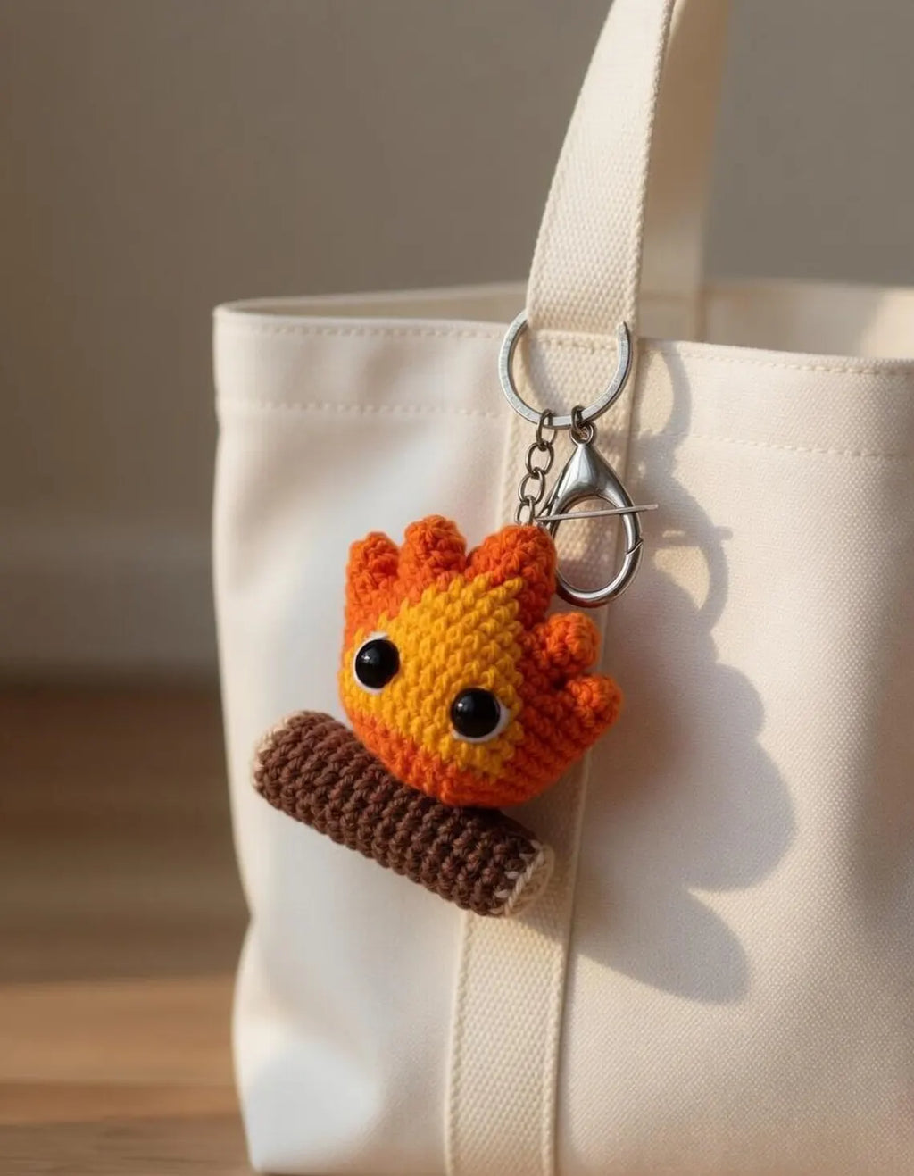 Calcifer Crochet Keychain, Handmade Fire Spirit Amigurumi Charm, Cute Anime Inspired Bag Accessory, Kawaii Crochet Keyring Gift