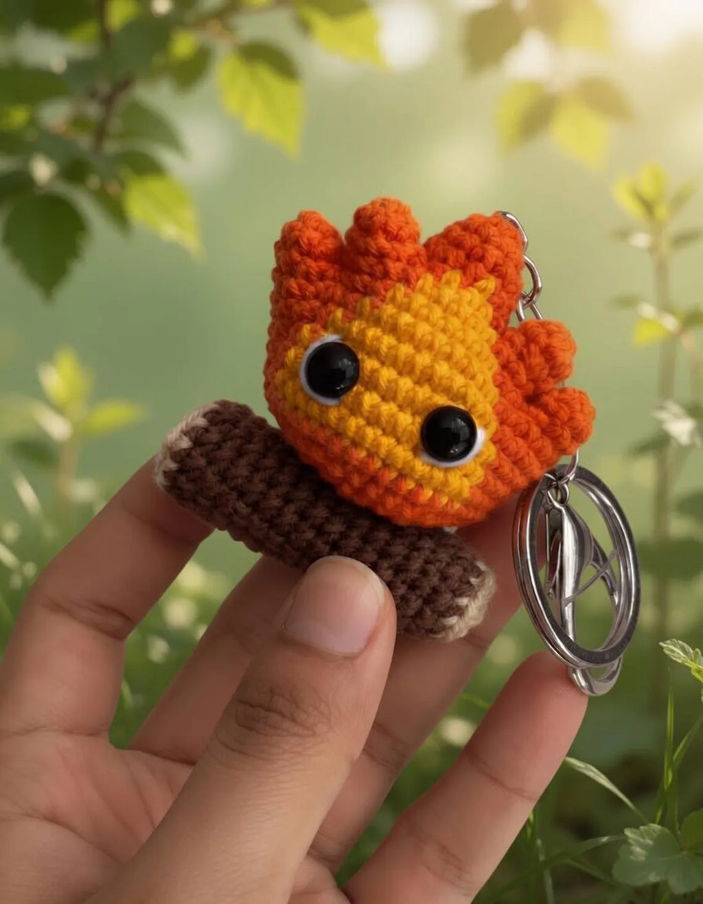 Calcifer Crochet Keychain, Handmade Fire Spirit Amigurumi Charm, Cute Anime Inspired Bag Accessory, Kawaii Crochet Keyring Gift