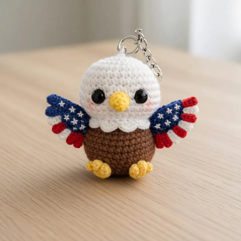 Patriotic Eagle Crochet Keychain, Amigurumi USA Charm, July 4th American Flag Plush Keyring